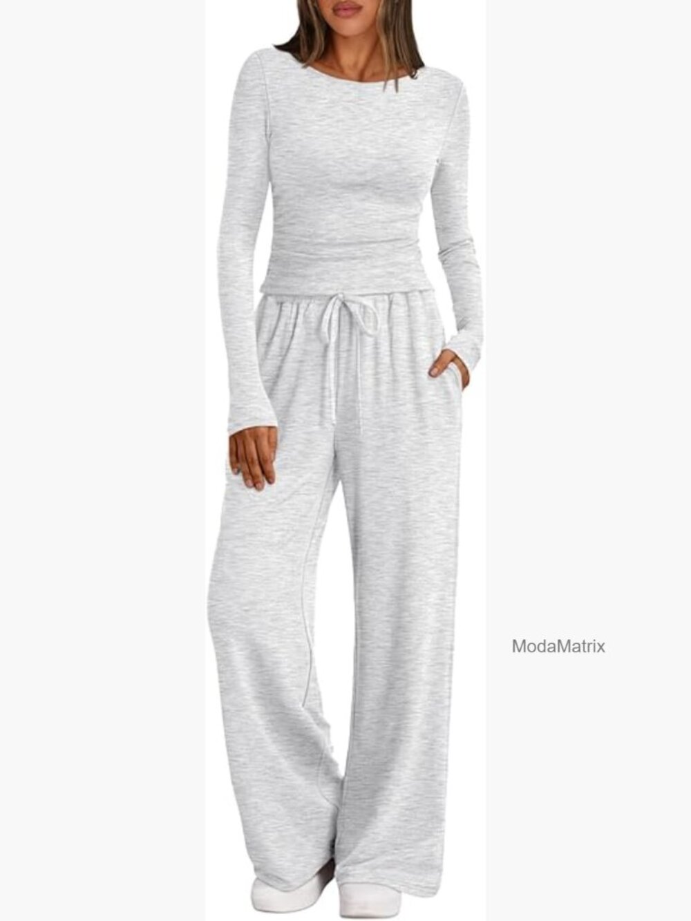 Women's 2 Piece Lounge Set Boat Neck Top Wide Leg Pants Casual